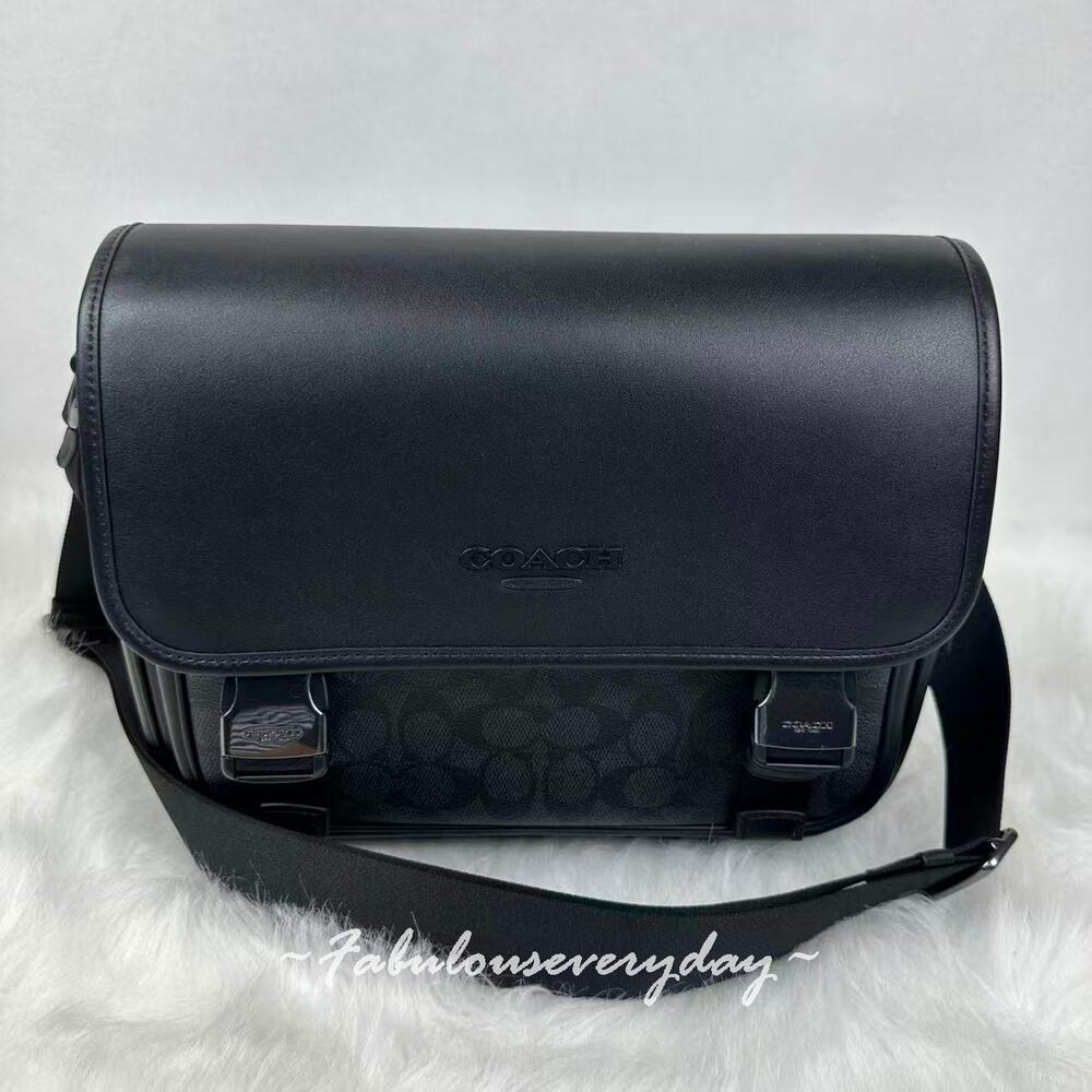 Coach Men Racer Messenger Bag In Signature Canvas Crossbody Black CT716 NWT